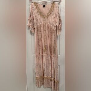 Stylish Pink Dress with Gold Details